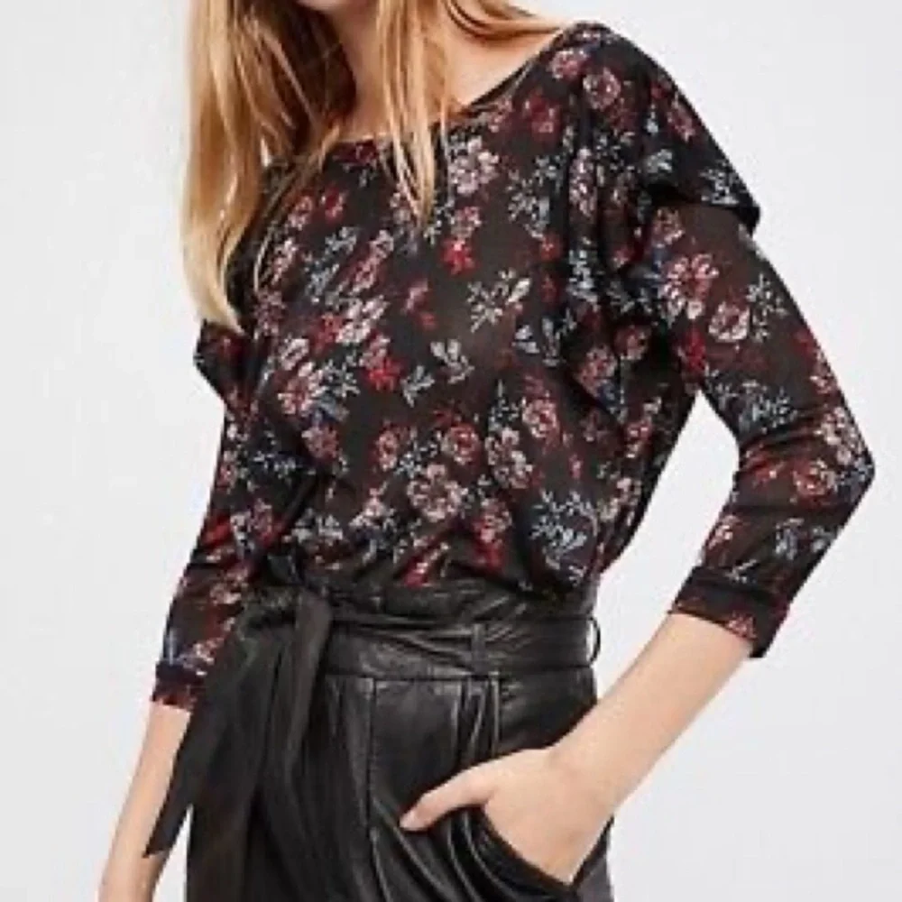 Free People Dock Street Black and Red Floral Top Shirt big florals